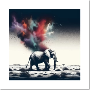 Monochromatic Elephant With Colorful Splash Posters and Art